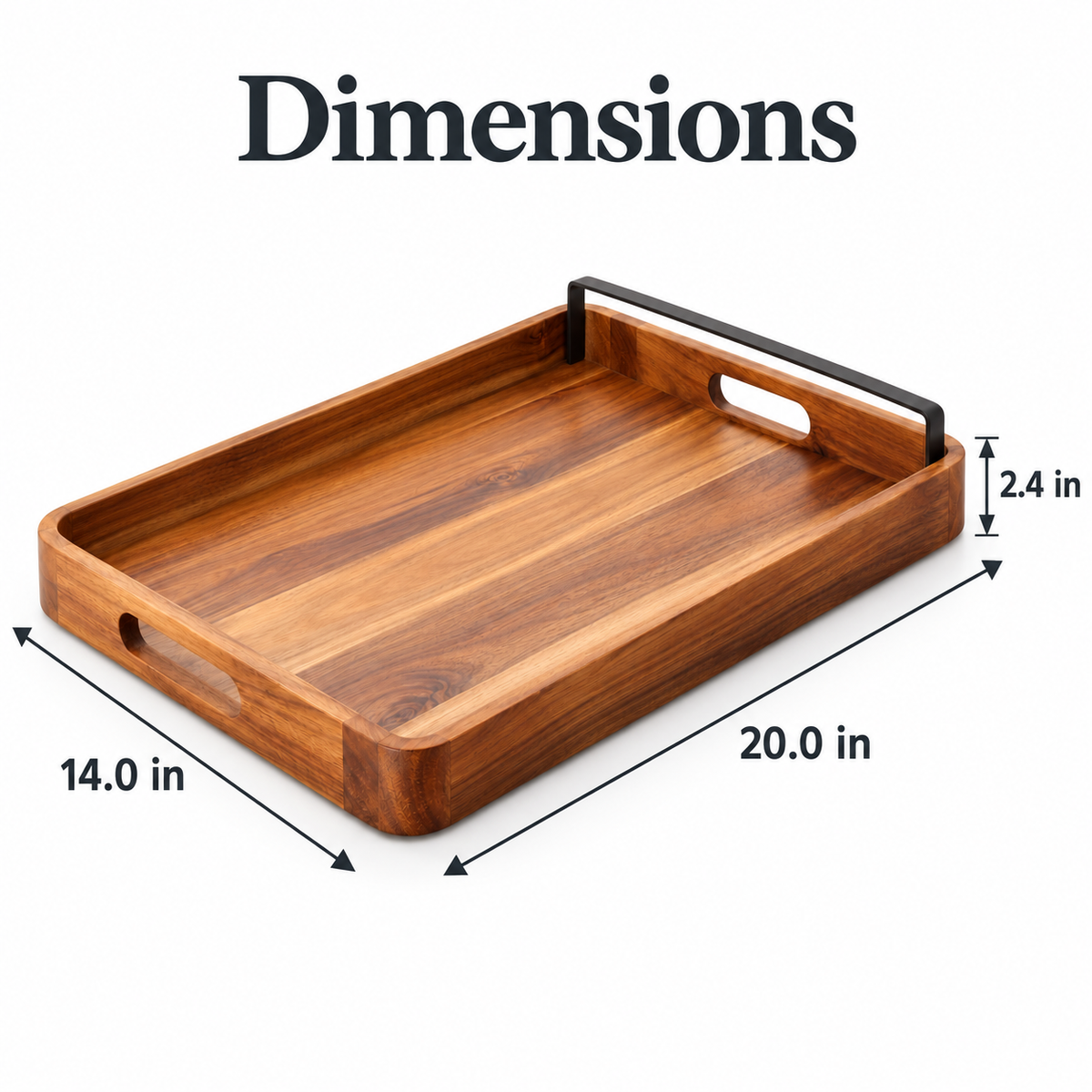 Hearthwell Acacia Wood Serving Tray with Metal Handles