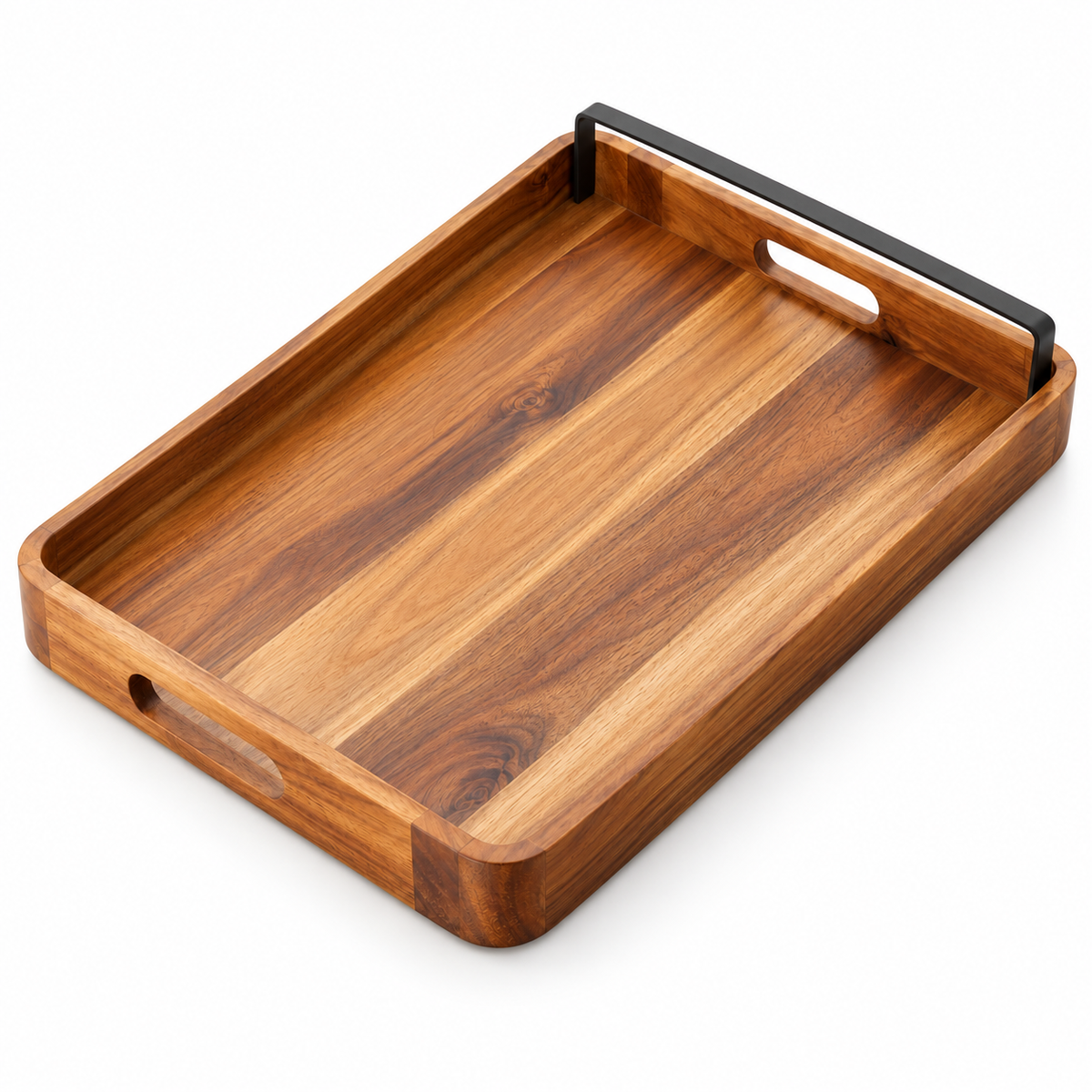 Hearthwell Acacia Wood Serving Tray with Metal Handles