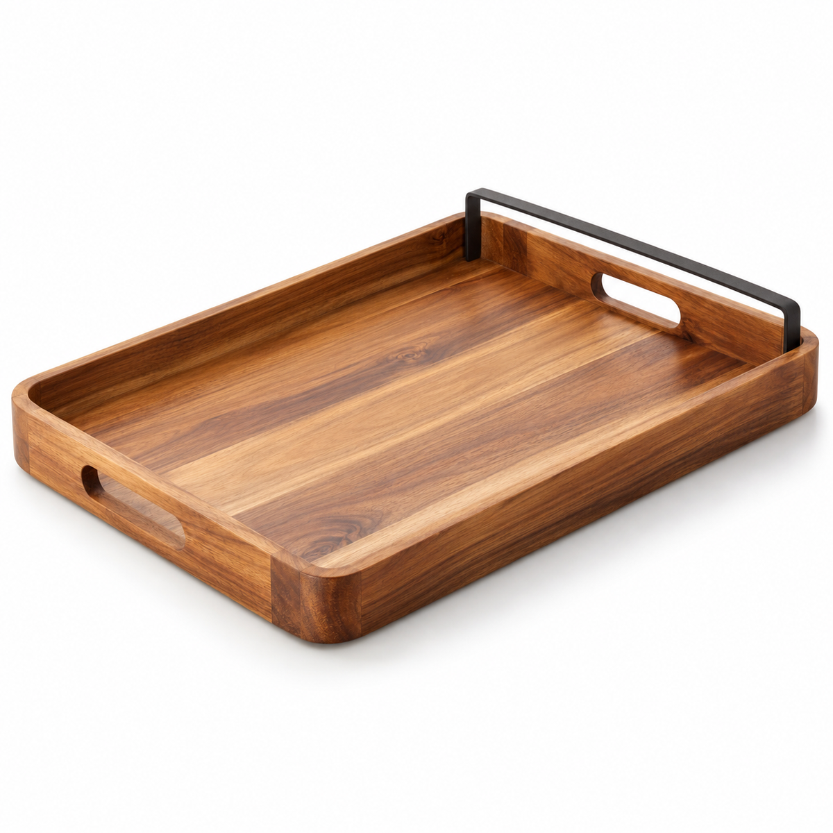 Hearthwell Acacia Wood Serving Tray with Metal Handles