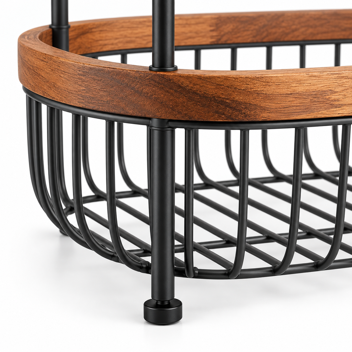 Hearthwell Stackable Two-Tier Fruit Basket with Acacia Wood Rims