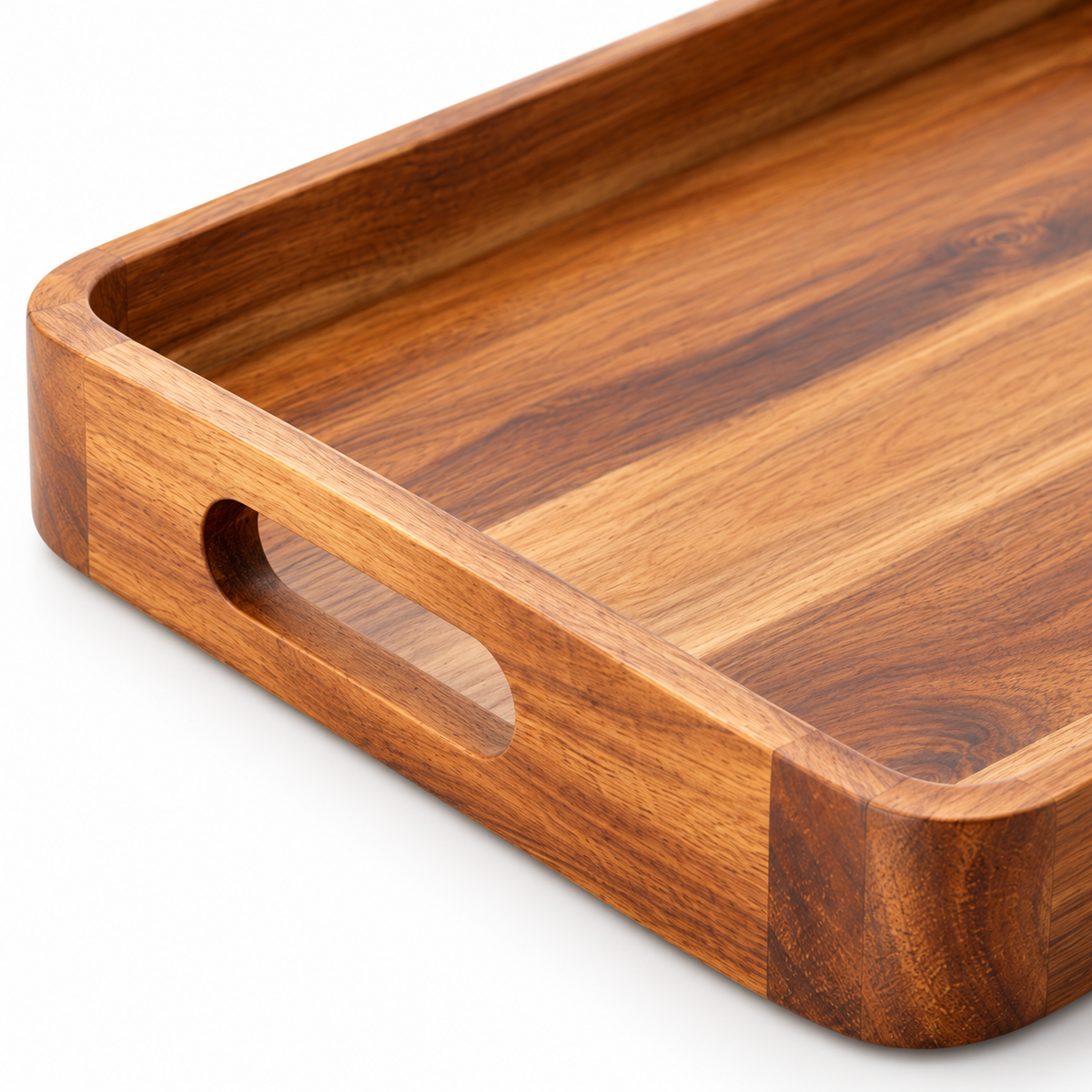 Hearthwell Acacia Wood Serving Tray with Metal Handles