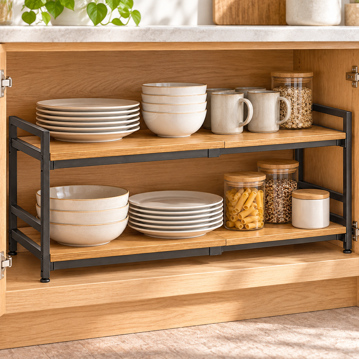 Hearthwell Expandable Two-Tier Cabinet Shelf Organizer