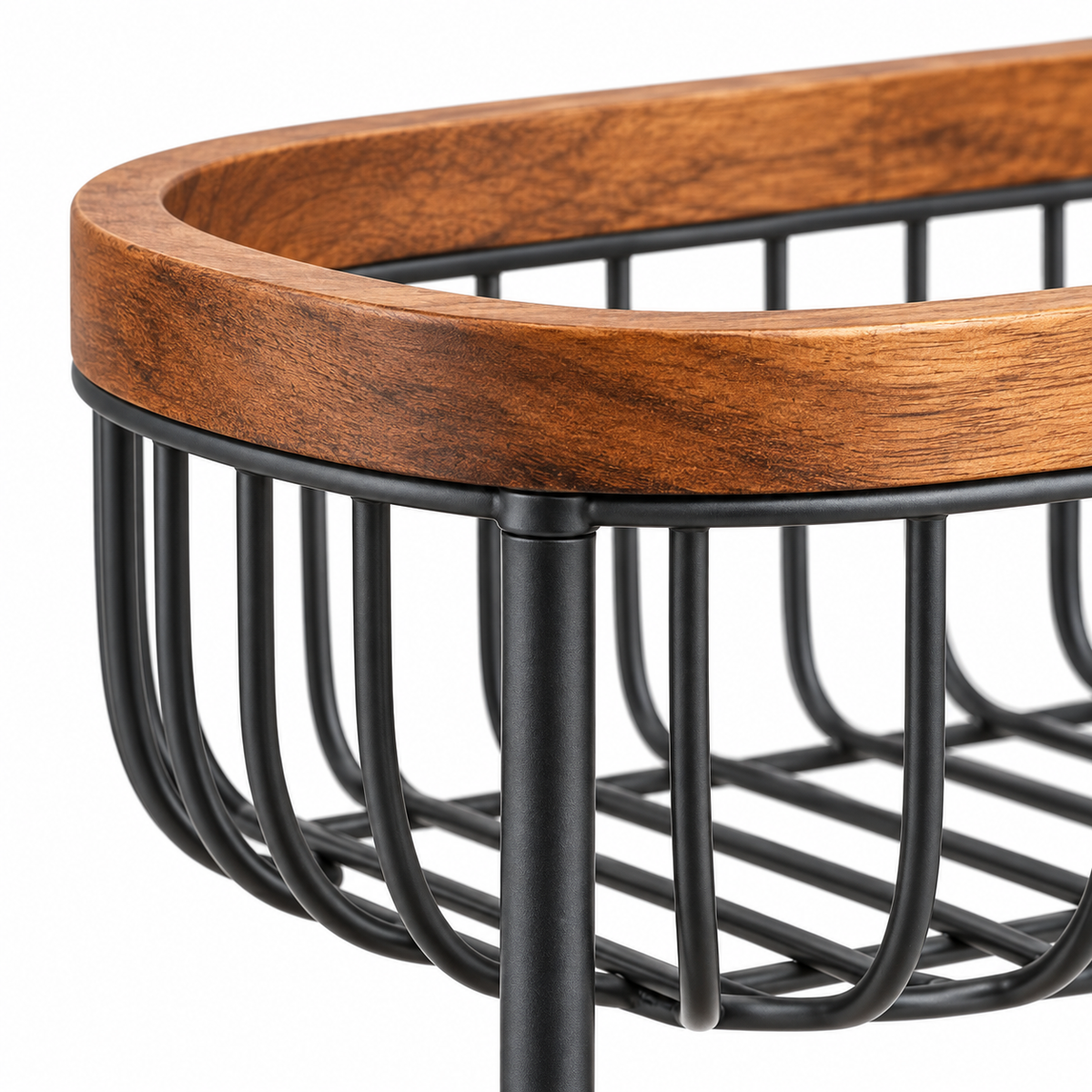 Hearthwell Stackable Two-Tier Fruit Basket with Acacia Wood Rims