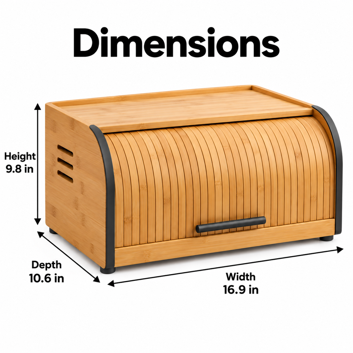 Hearthwell Bamboo Roll-Top Bread Box with Ventilation Slots